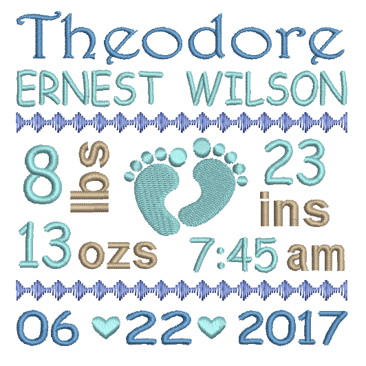 Baby Birth Announcement -Custom Embroidery Design by rosiedayembroidery.com