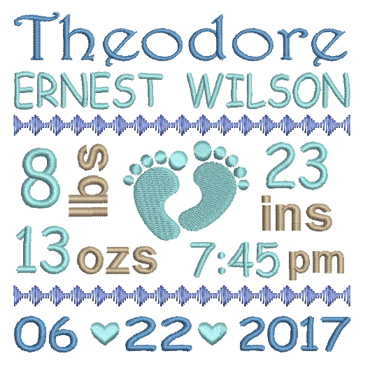 Baby Birth Announcement -Custom Embroidery Design by rosiedayembroidery.com