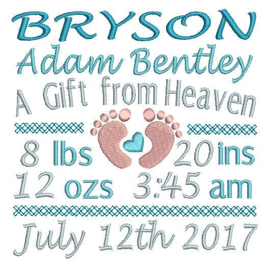 Baby birth announcement template machine embroidery design by rosiedayembroidery.com