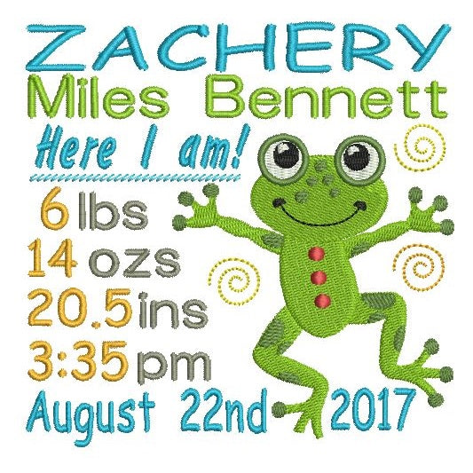 Baby Birth Announcement -Custom Embroidery Design by rosiedayembroidery.com