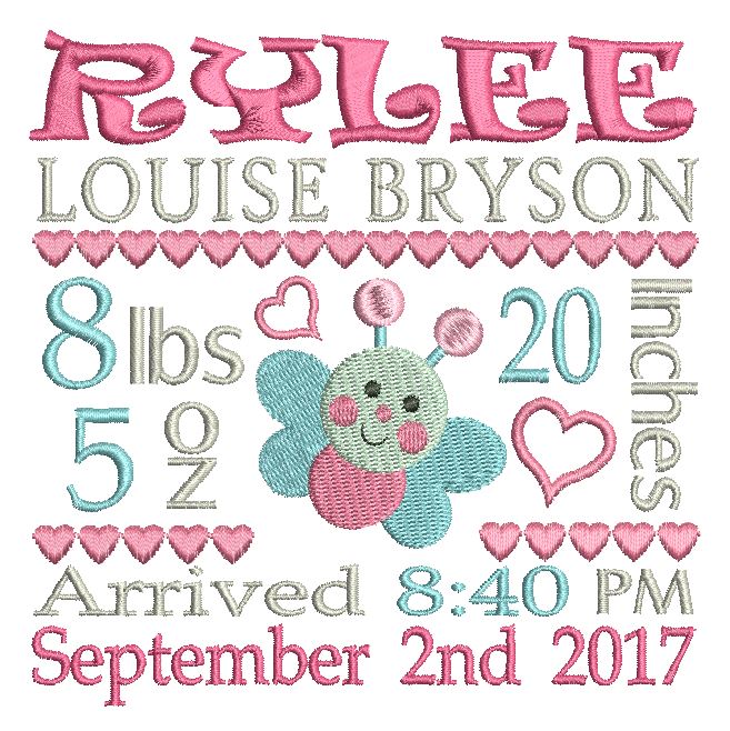 Baby birth announcement template machine embroidery design by rosiedayembroidery.com