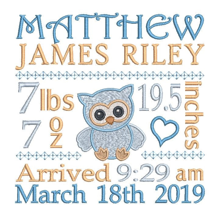 Baby birth announcement template machine embroidery design by rosiedayembroidery.com