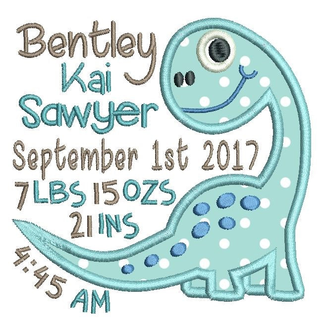 Baby boy birth announcement -custom embroidery design by rosiedayembroidery.com