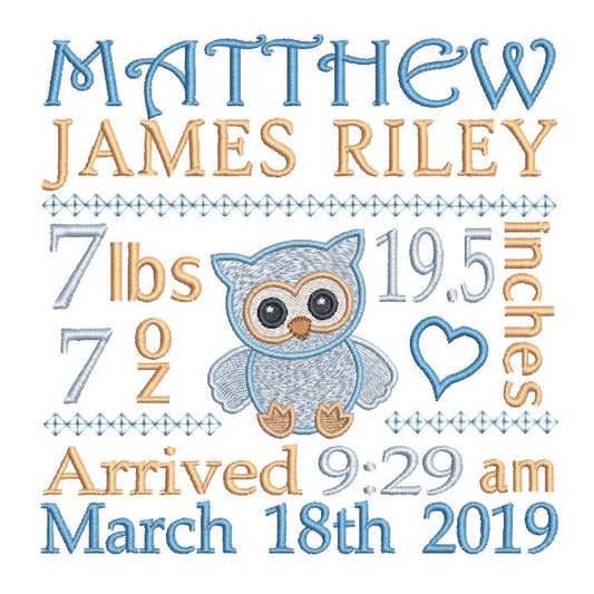 Baby birth announcement -custom embroidery design by rosiedayembroidery.com