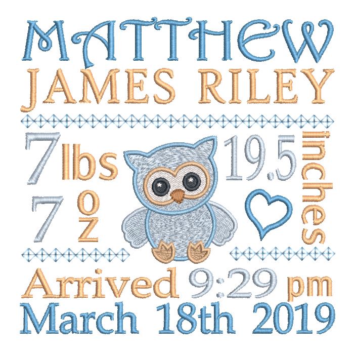 Baby birth announcement template machine embroidery design by rosiedayembroidery.com