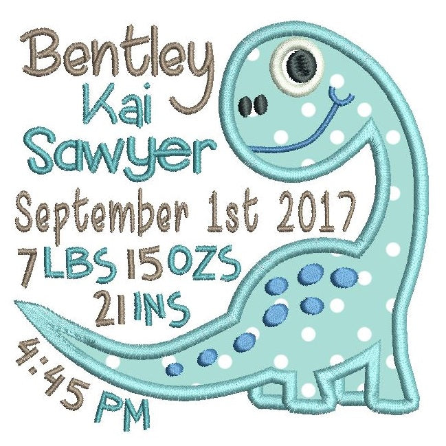 Baby boy birth announcement -custom embroidery design by rosiedayembroidery.com