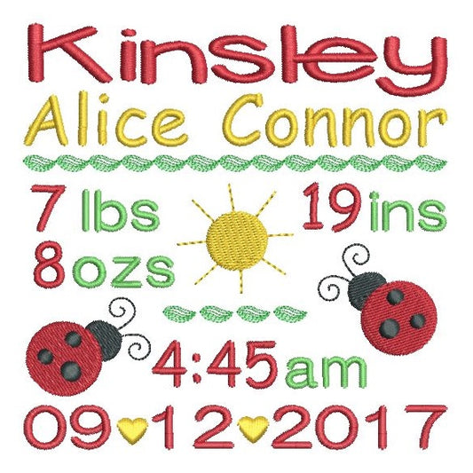 Baby boy birth announcement -custom embroidery design by rosiedayembroidery.com