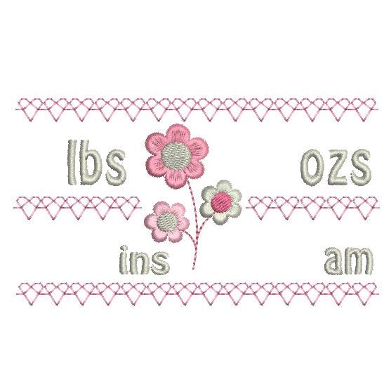 Baby birth stats template machine embroidery design by rosiedayembroidery.com