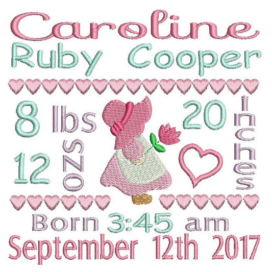 Baby birth announcement template machine embroidery design by rosiedayembroidery.com