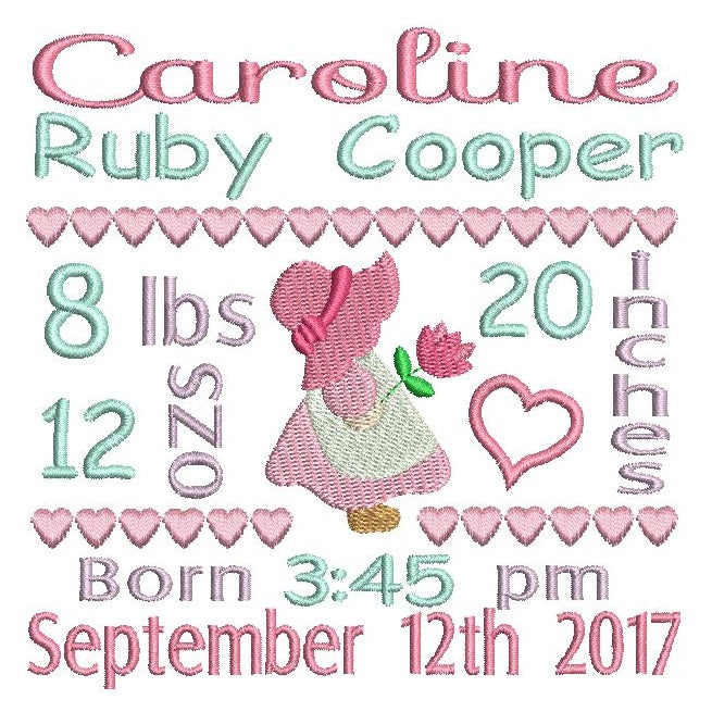 Baby birth announcement template machine embroidery design by rosiedayembroidery.com