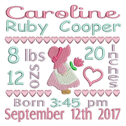 Baby birth announcement template machine embroidery design by rosiedayembroidery.com