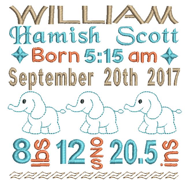 Baby boy birth announcement -custom embroidery design by rosiedayembroidery.com