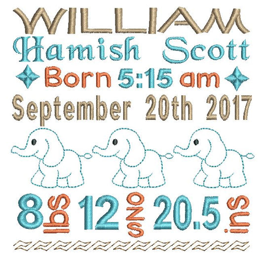 Baby birth announcement template machine embroidery design by rosiedayembroidery.com