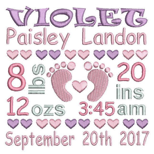 Baby birth announcement template machine embroidery design by rosiedayembroidery.com