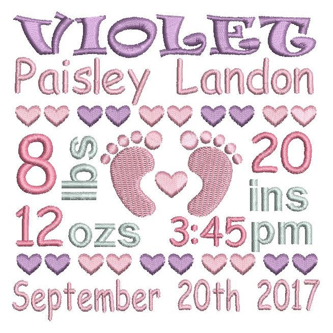 Baby birth announcement template machine embroidery design by rosiedayembroidery.com