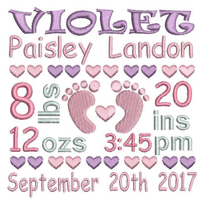 Baby birth announcement template machine embroidery design by rosiedayembroidery.com