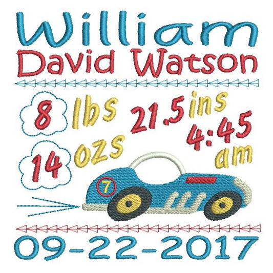 Baby boy birth announcement -custom embroidery design by rosiedayembroidery.com