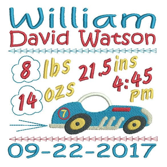 Baby birth announcement template machine embroidery design by rosiedayembroidery.com