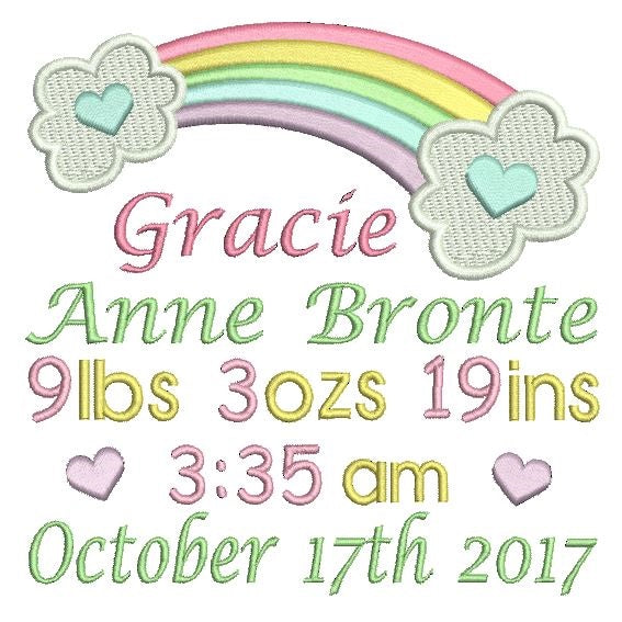 Baby girl birth announcement -custom embroidery design by rosiedayembroidery.com