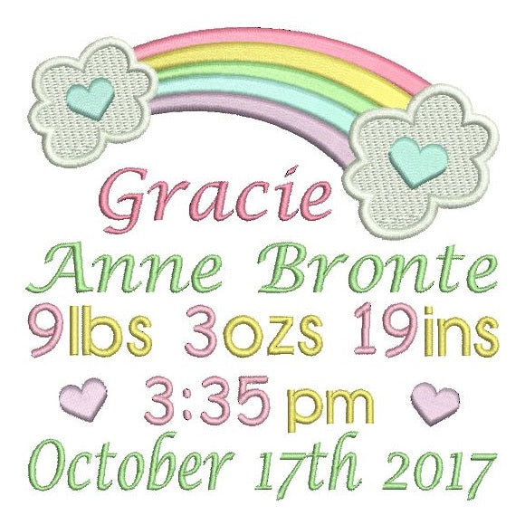 Baby girl birth announcement -custom embroidery design by rosiedayembroidery.com