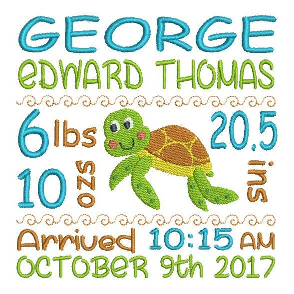 Baby Birth Announcement -Customised Machine Embroidery Design by rosiedayembroidery.com