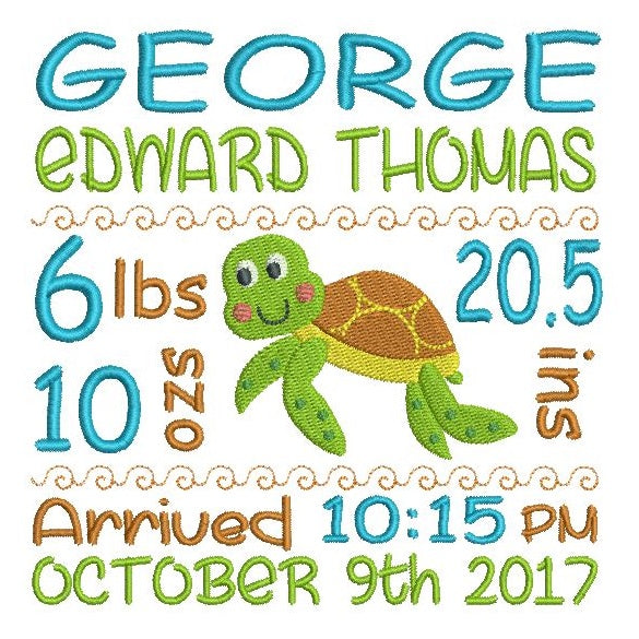 Baby Birth Announcement -Customised Machine Embroidery Design by rosiedayembroidery.com