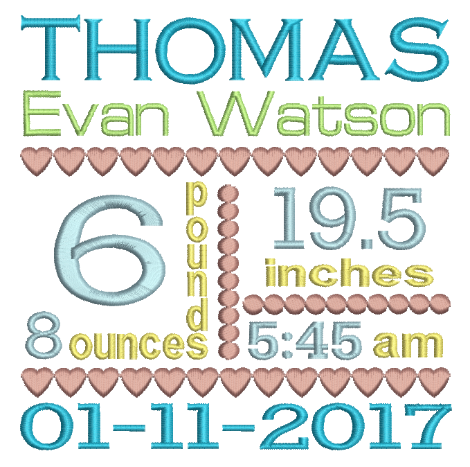 Baby Birth Announcement -Custom Embroidery Design by rosiedayembroidery.com