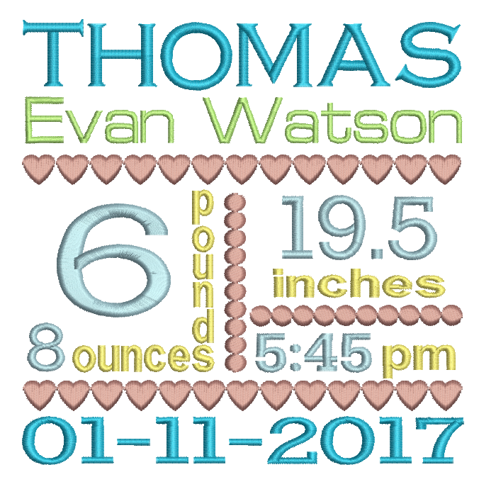 Baby Birth Announcement -Custom Embroidery Design by rosiedayembroidery.com