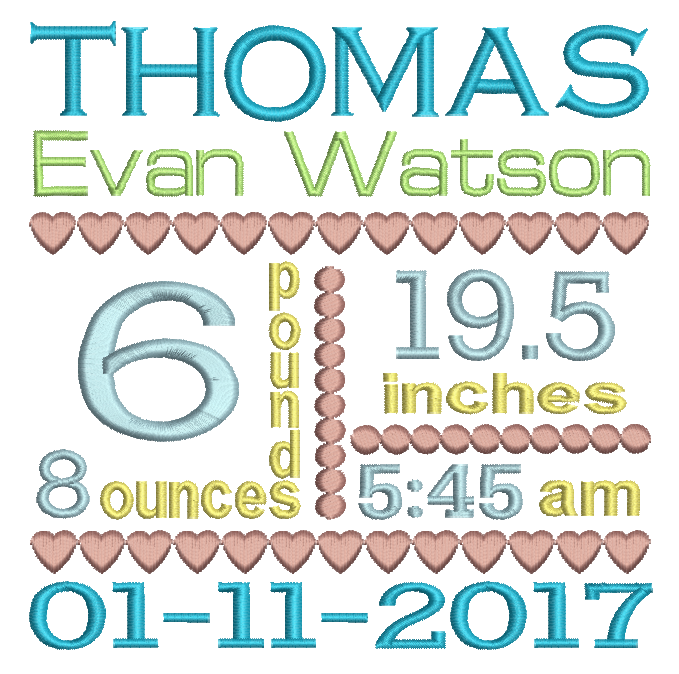 Baby Birth Announcement -Custom Embroidery Design by r