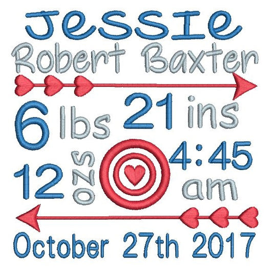 Baby boy birth announcement -custom embroidery design by rosiedayembroidery.com