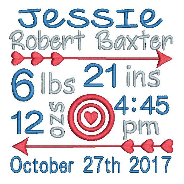 Baby boy birth announcement -custom embroidery design by rosiedayembroidery.com