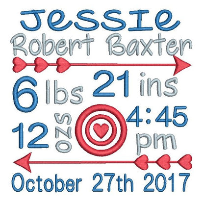 Baby boy birth announcement -custom embroidery design by rosiedayembroidery.com