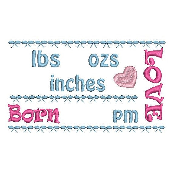 Baby birth announcement template machine embroidery design by rosiedayembroidery.com