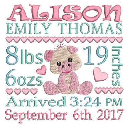 Baby birth announcement template machine embroidery design by rosiedayembroidery.com