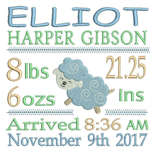 Baby birth announcement -custom embroidery design by rosiedayembroidery.com