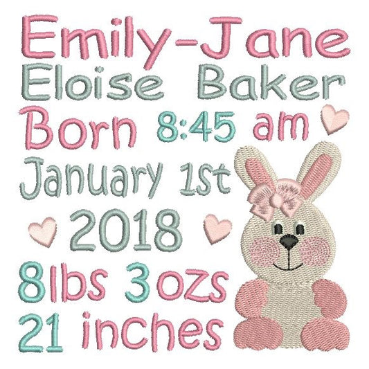 Baby birth announcement -custom embroidery design by rosiedayembroidery.com