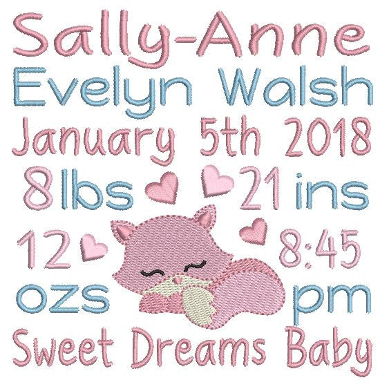 Baby birth announcement template machine embroidery design by rosiedayembroidery.com