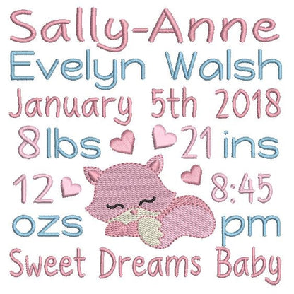 Baby birth announcement template machine embroidery design by rosiedayembroidery.com