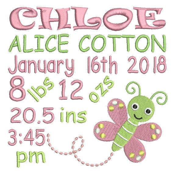 Baby birth announcement template machine embroidery design by rosiedayembroidery.com