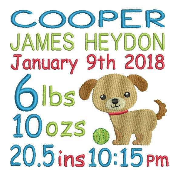 Baby birth announcement template machine embroidery design by rosiedayembroidery.com