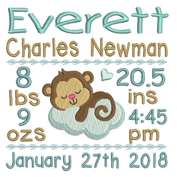 Baby birth announcement template machine embroidery design by rosiedayembroidery.com