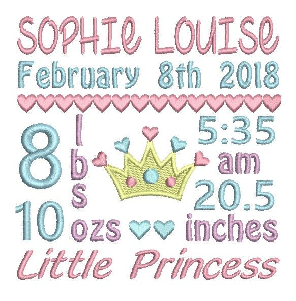 Baby birth announcement template machine embroidery design by rosiedayembroidery.com