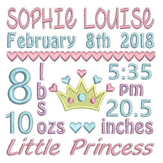 Baby birth announcement template machine embroidery design by rosiedayembroidery.com