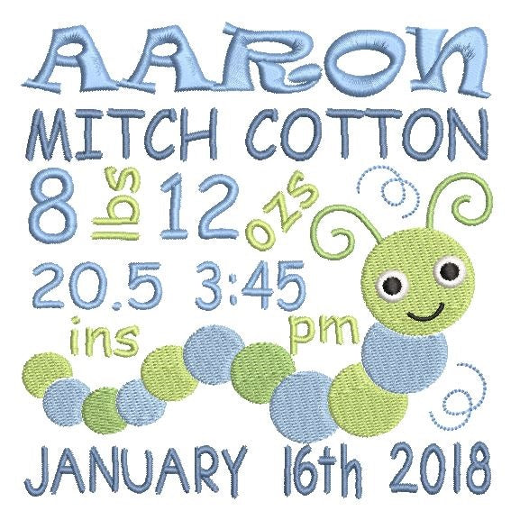 Baby birth announcement template machine embroidery design by rosiedayembroidery.com