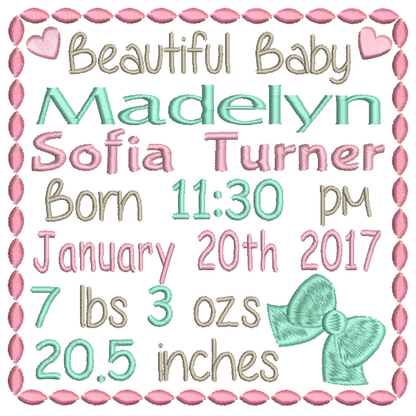 Baby Birth Announcement - Customised (S509-9)