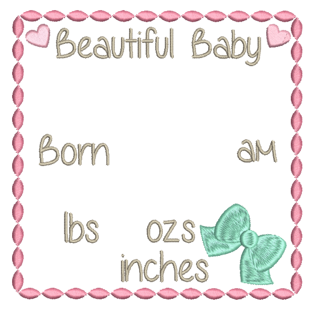 Baby birth announcement template machine embroidery design by rosiedayembroidery.com