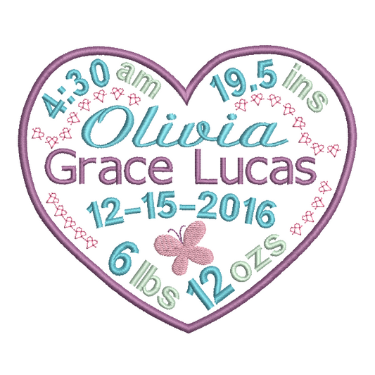 Baby Birth Announcement -Custom Embroidery Design by rosiedayembroidery.com