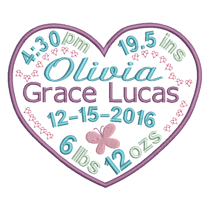 Baby Birth Announcement -Custom Embroidery Design by rosiedayembroidery.com