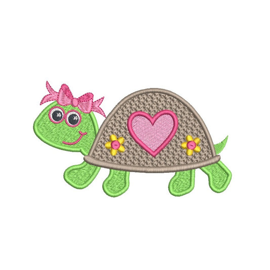Sweet girl turtle machine embroidery design by rosiedayembroidery.com