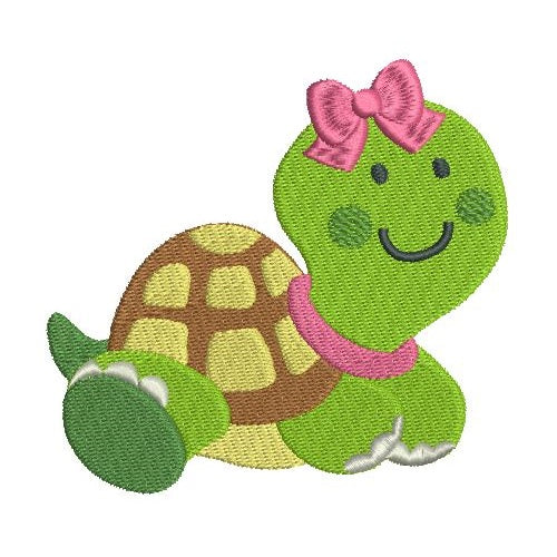 Cute girl turtle machine embroidery design by rosiedayembroidery.com